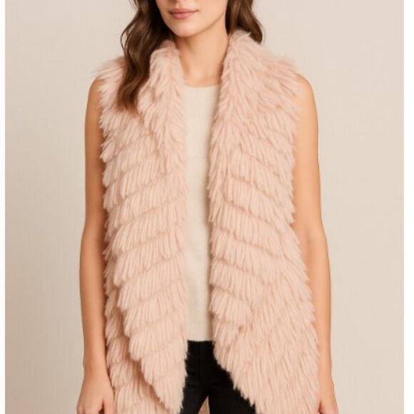 Cupio Womens Pink Shaggy Faux Fur Waterfall Vest Sleeveless Jacket Size M - Picture 1 of 7
